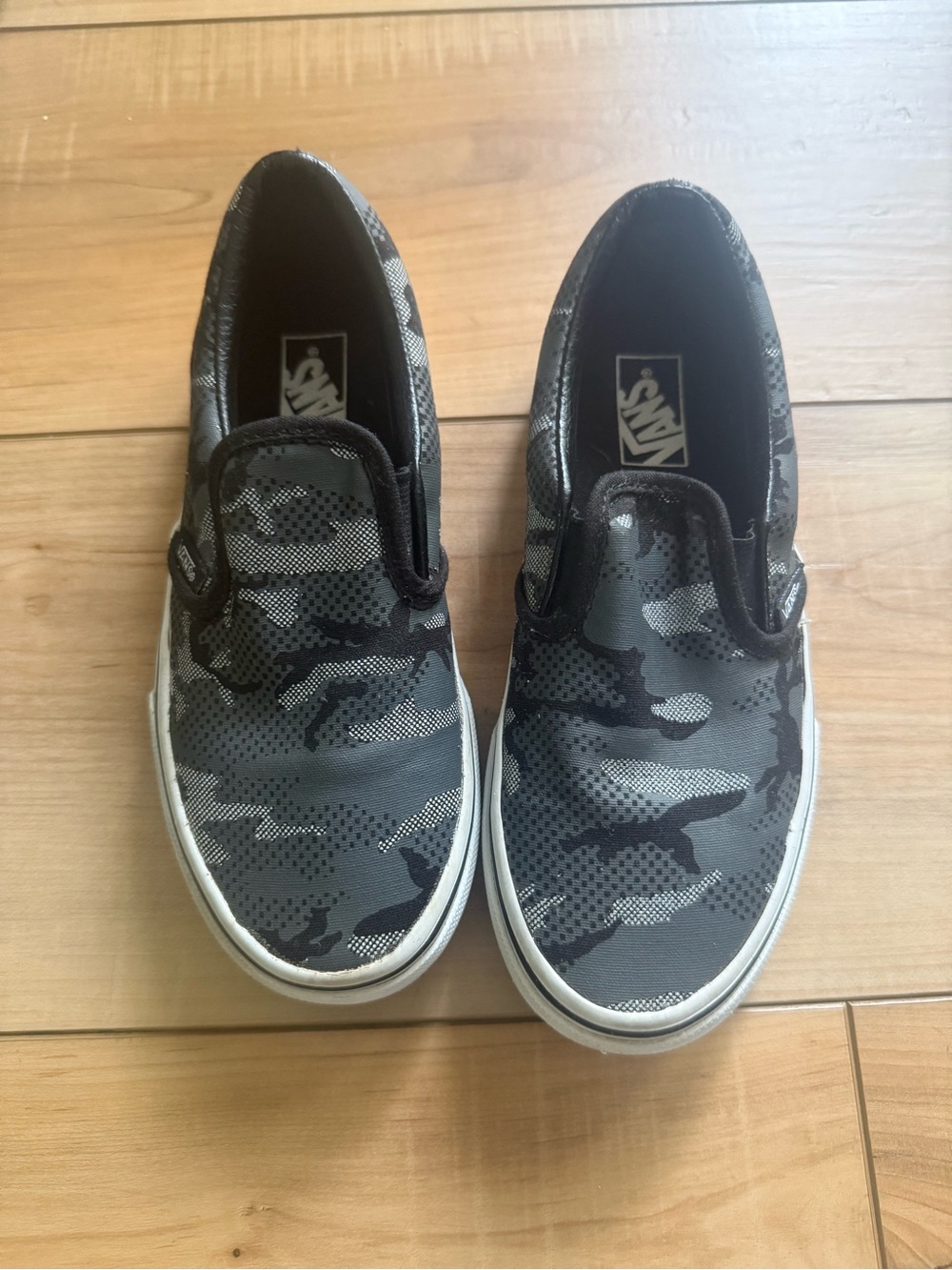 Vans Kids Slip-On Camo Sneakers in Black and Gray